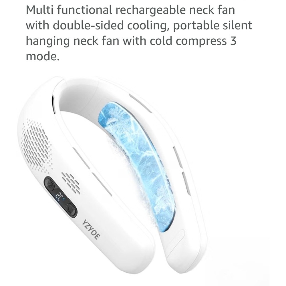YZYOE FB12 Rechargeable Neck Cooling Fan 4000mAh White Portable Ice Compress